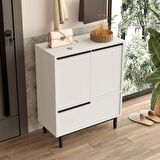 Robin Home Lidya Ayakkabılık Çok Amaçlı Dolap 3 Kapaklı Metal Ayaklı Beyaz