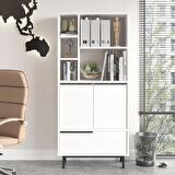 Robin Home Lidya Ofis Klasör Dolabı Kitaplık 3 Kapaklı Metal Ayaklı Beyaz ON9B-W