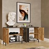 Robin Home Troya Oturma Odası Salon Konsol 4 Kapaklı Metal Ayaklı Çam