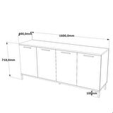 Robin Home Troya Oturma Odası Salon Konsol 4 Kapaklı Metal Ayaklı Çam