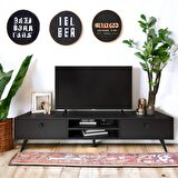 Robin Home Arya Tv Ünitesi Tv Sehpası Ahşap Ayak, 2Çekmece, Siyah AR5-332