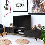 Robin Home Arya Tv Ünitesi Tv Sehpası Ahşap Ayak, 2Çekmece, Siyah AR5-332