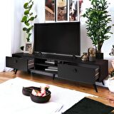 Robin Home Arya Tv Ünitesi Tv Sehpası Ahşap Ayak, 2Çekmece, Siyah AR5-332