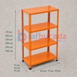 4 Katlı Renkli Dekoratif Çelik Raf - Çiçeklik rafı, Ofis Rafı 0,70 mm Kırmızı-43x60 cm-200 cm