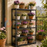 5 Katlı Renkli Dekoratif Çelik Raf - Çiçeklik Rafı, Ofis Rafı 0,70 mm Turuncu-43x75 cm-150 cm
