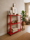 3 Katlı Renkli Tel Kafesli Dekoratif Çelik Raf - Çiçeklik rafı, Ofis Rafı 0,70 mm Turuncu-59x75 cm-50 cm