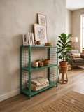 3 Katlı Renkli Tel Kafesli Dekoratif Çelik Raf - Çiçeklik rafı, Ofis Rafı 0,70 mm Mavi-43x60 cm-50 cm