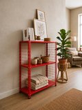 3 Katlı Renkli Tel Kafesli Dekoratif Çelik Raf - Çiçeklik rafı, Ofis Rafı 0,70 mm Kırmızı-43x60 cm-100 cm