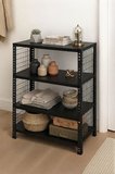 4 Katlı Renkli Tel Kafesli Dekoratif Çelik Raf - Çiçeklik rafı, Ofis Rafı 0,70 mm Siyah-31x93 cm-150 cm
