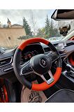 Renault Clio 5 Araca Özel Deri Direksiyon Kılıfı(TURUNCU-SİYAH)