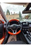 Renault Clio 5 Araca Özel Deri Direksiyon Kılıfı(TURUNCU-SİYAH)