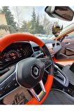 Renault Clio 5 Araca Özel Deri Direksiyon Kılıfı(TURUNCU-SİYAH)