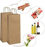 Roco Paper Kraft Şişe Poşeti – Hediye Kağıt Şişe Çantası –25 Adet– 17x38x7 cm