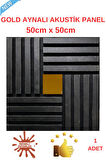 Gold Aynalı Akustik Duvar Paneli 50x50cm Siyah 8mm Mdf 4mm Keçe Isı Yalıtımı Ofis Salon Elit Tasarım