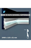 11.5cm x 240cm Polimer Lake Beyaz Ledli Süpürgelik Salon Ev Ofis Koridor Çıta Parke Süpürgelik