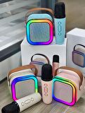 Rgb Işıkl Mikrofonlu Taşınabilir Bluetooth Hoparlör Kablosuz Karaoke Müzik Eğlence  KARAOKE Hoparlör MAVİ