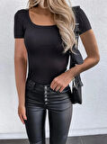 Reka Moda Kadın Kısa Kollu Kare Yaka Basic Kaşkorse Bluz