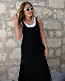 Reka Moda Kadın Yırtmaç Detaylı Viskon Kumaş Maxi Boy Cepli Iç Dahil Ikili Elbise