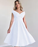 Reka Moda Kadın Kısa Kollu Kruvaze Yaka Eteği Volanlı Krep Elbise