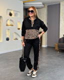 Reka Moda Kadın Uzun Kollu Leopar Detay Sweat Ve Yanı Leopar şerit Detay Pantolon Ikili Takım