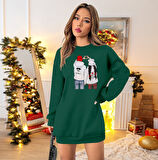 Reka Moda Kadın Uzun Kollu Bisiklet Yaka Desenli Viskon Iki Iplik Elbise