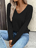 Reka Moda Kadın Uzun Kollu V Yakalı Triko Bluz