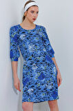 Reka Moda Saks Gül Desenli Midi Elbise 2477