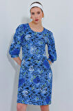 Reka Moda Saks Gül Desenli Midi Elbise 2477