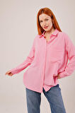 Reka Moda Salaş Kesim Cepli Pembe Gömlek