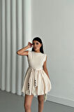 Reka Moda BALON ETEKLİ TASARIM KISA ELBİSE - Bej