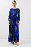 Reka Moda 2145 Desenli Tesettür Elbise - Saks