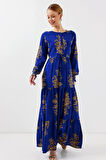 Reka Moda 2145 Desenli Tesettür Elbise - Saks