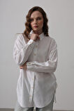 Reka Moda Yan Büzmeli Tunik Gömlek - Beyaz