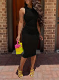 Reka Moda Kadın Bodycon Midi Boy Dalgıç Elbise