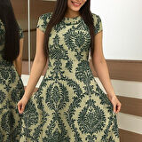 Reka Moda Kadın Kısa Kollu Bisiklet Yaka Puantiyeli Maksi örme Krep Elbise