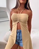 Reka Moda Kadın Straplez Boyundan Askılı Midi Bluz