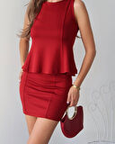 Reka Moda Kadın Modal Kumaş Volanlı Mini Etek Takım