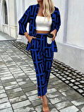 Reka Moda Kadın Uzun Kollu önü Açık Desenli Iki Iplik Ceket Ve Pantolon Ikili Takım