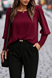 Reka Moda Kadın Uzun Kollu Yuvarlak Yakalı Düğmeli Ithal Krep Bluz