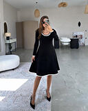 Reka Moda Kadın Uzun Kollu Yuvarlak Yaka Midi Viskon Iki Iplik Elbise