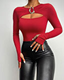 Reka Moda Kadın Uzun Kollu Bisiklet Yaka Göğüs Dekolteli Viskon Bluz