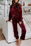 Reka Moda Kadın Uzun Kollu Yuvarlak Yakalı Kadife Bluz Ve Pantolon Takım