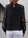 Reka Moda Kadın Uzun Dantel Kollu Yuvarlak Yakalı Sandy Bluz
