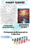 Sayılarla Boyama Seti Numaralı Tuval Fırça Boya 40x50 Cm Renkli Ay Şehir