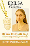 Sertifikalı Baykuş Model Beyaz Mercan Taşı Kolye – Bilgelik, Saflık ve Ruhsal Koruma Taşı