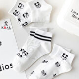  Kadın Erkek Sevimli Panda (5 ÇİFT) Kolej Model Pamuklu Terletmez Çorap Seti