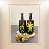 Zeytinyağı-Ayçiçek Yağı 500ml 2'li Yağdanlık Set Ağaç Stand (Hediye)
