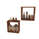 2 Lİ KARE RAF SET  HARELİ CEVİZ (MAT)