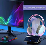 RGB Oyuncu Kulaklığı Standı + Telefon Standı Led Işık Kulaklık ve Telefon Tutucu