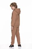 Reglan Kol Kapüşonlu İçi Polarlı Unisex Çocuk Takım Kahverengi